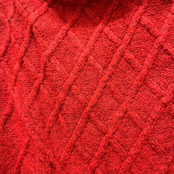 Loft Lattice Cable Turtleneck Poncho Red XS/S - Picture 2 of 6